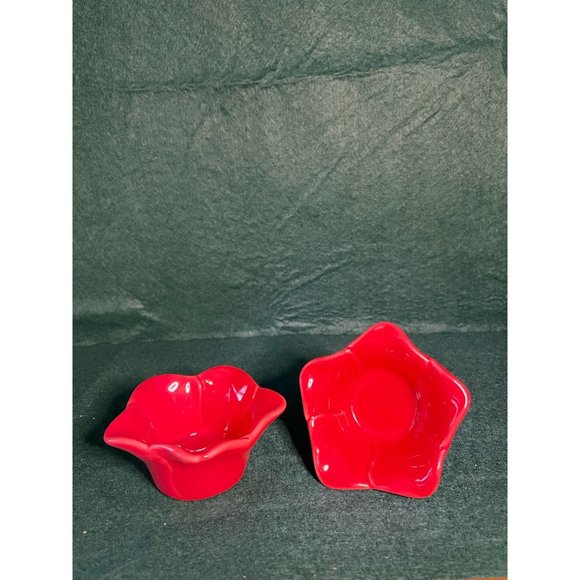 Unbranded Accents A Set Of Ceramic Red Flower Candle Holders Poshmark